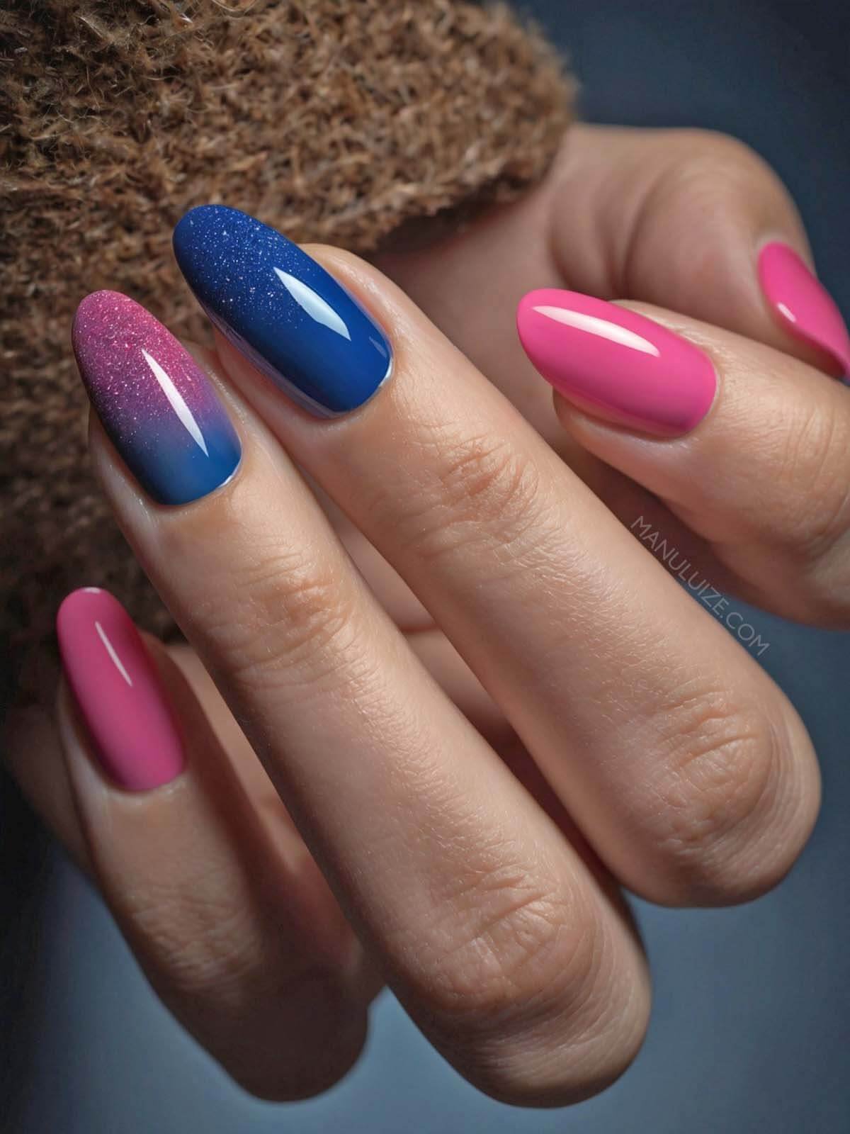 Pink blue ombré nails