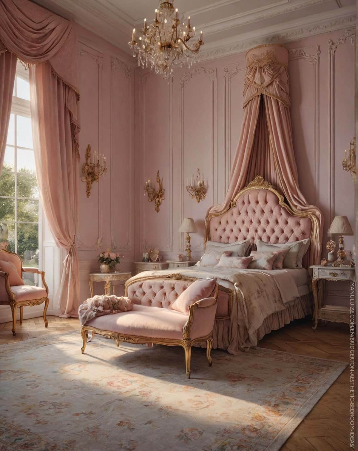 Pink Bridgerton aesthetic bedrooms