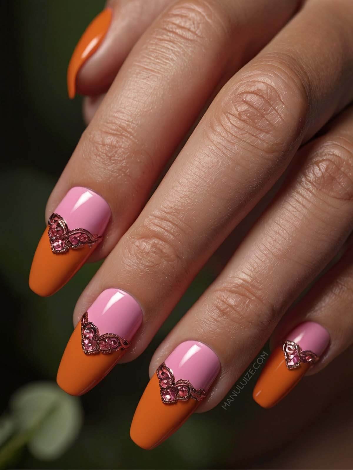 Pink orange nail art