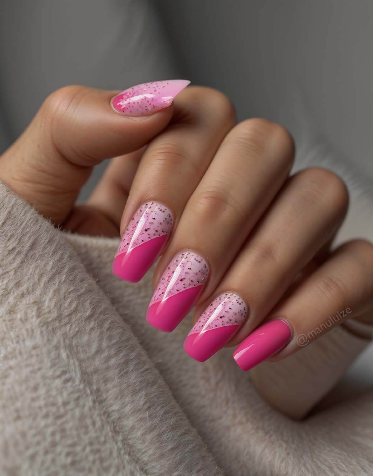 Pink summer nail art with glitter
