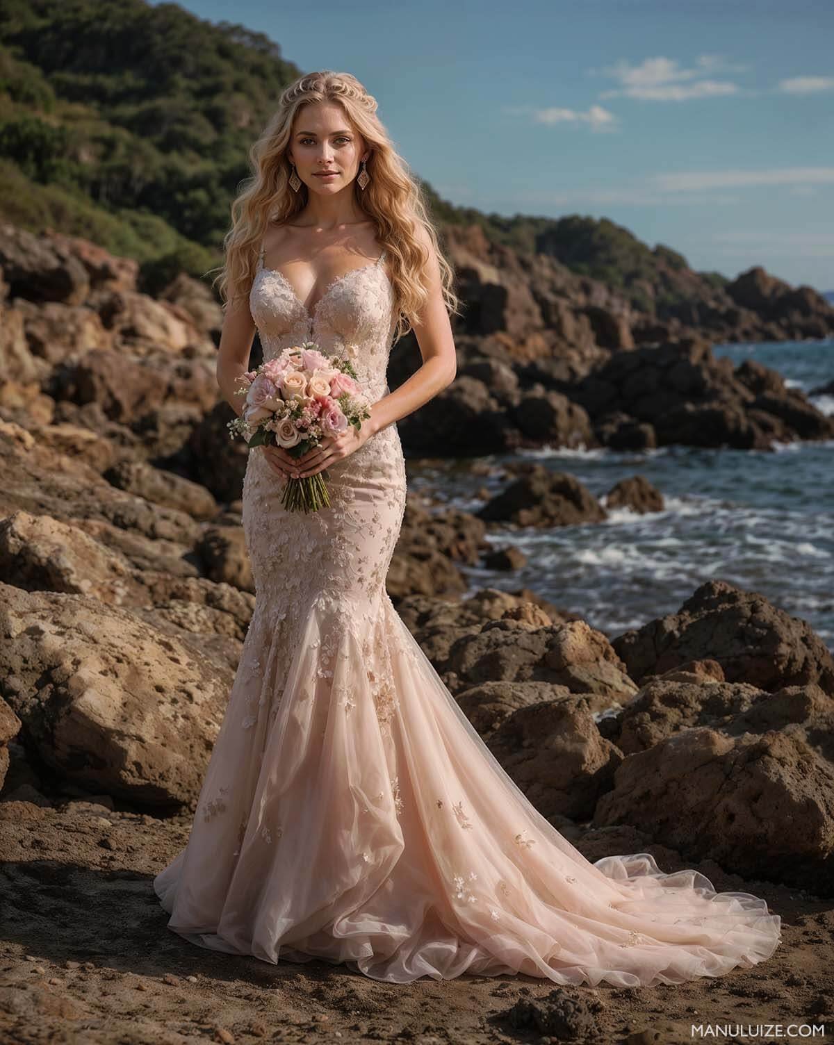 Pink mermaid wedding dress