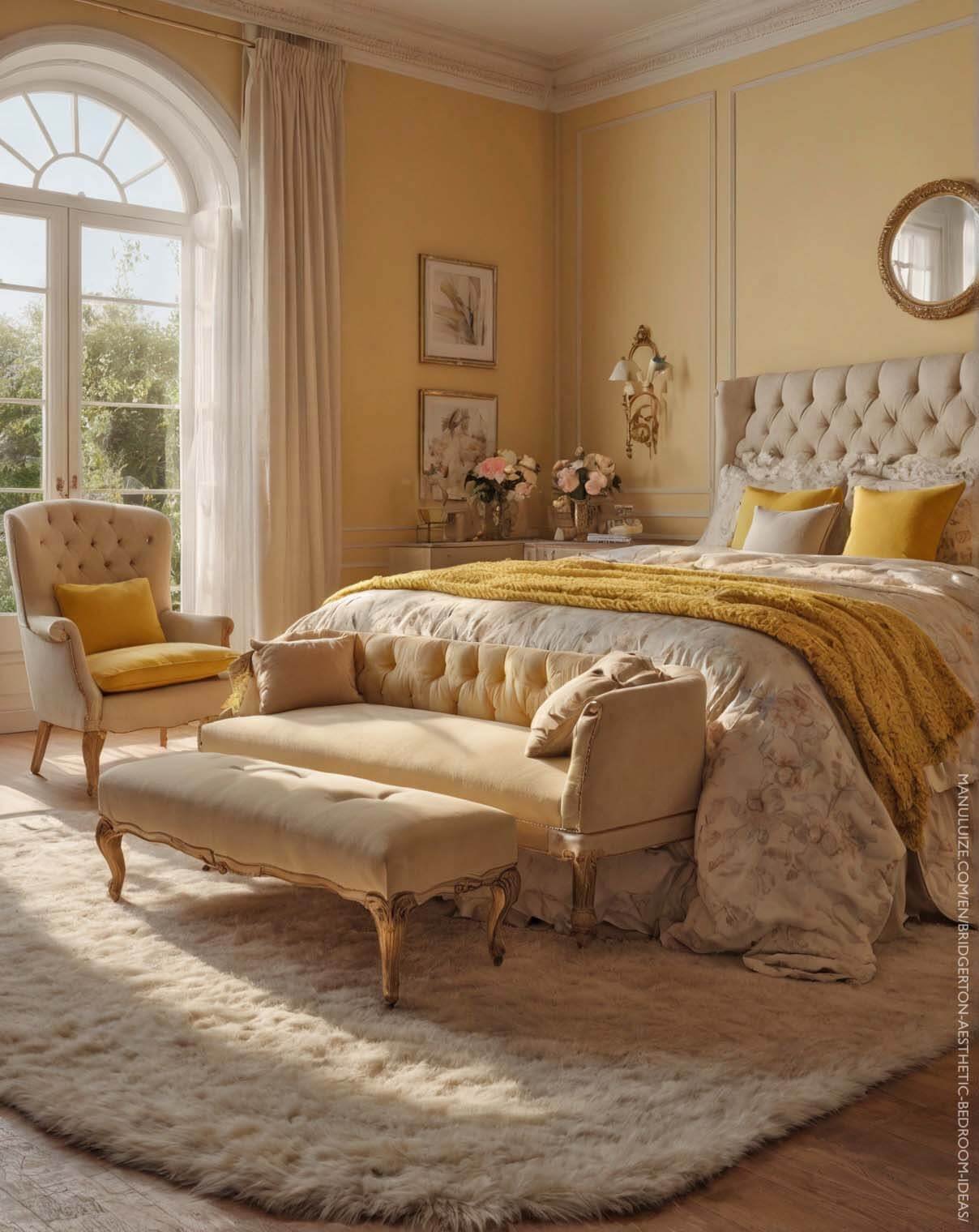 Yellow pastel bedroom decor