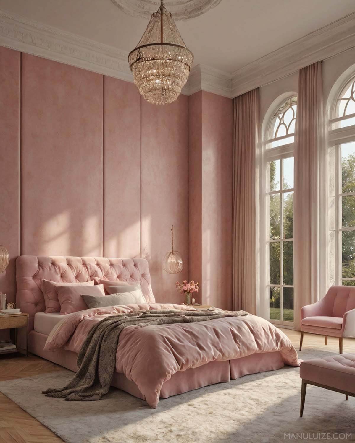 Pink dusty bedroom interior