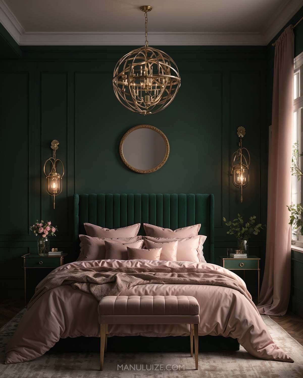 Dark green and light pink interior