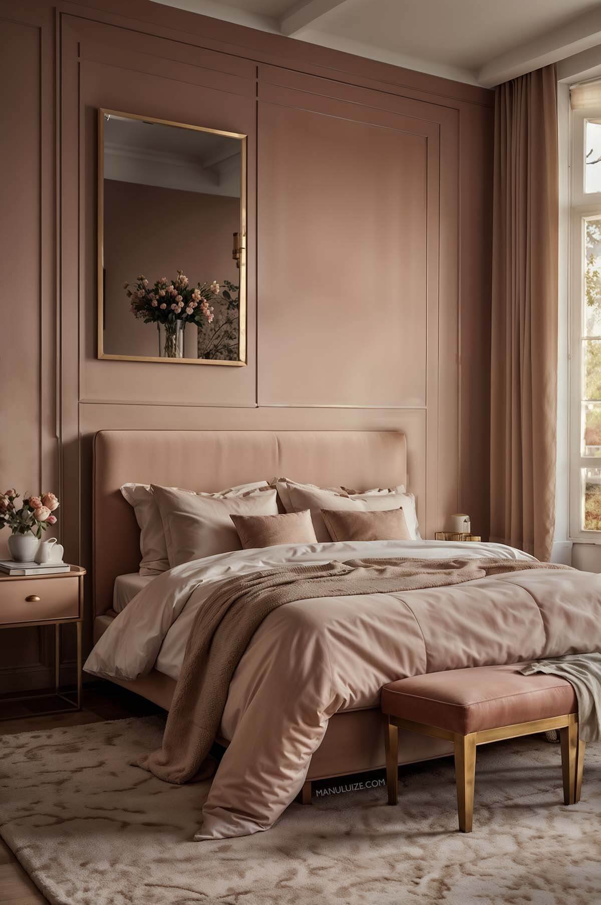 Dusty pink decor for cozy bedroom