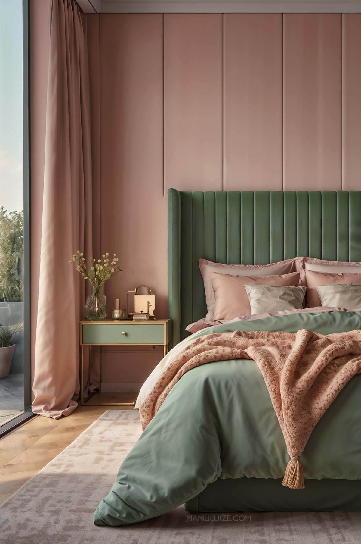 Modern pink and green bedroom