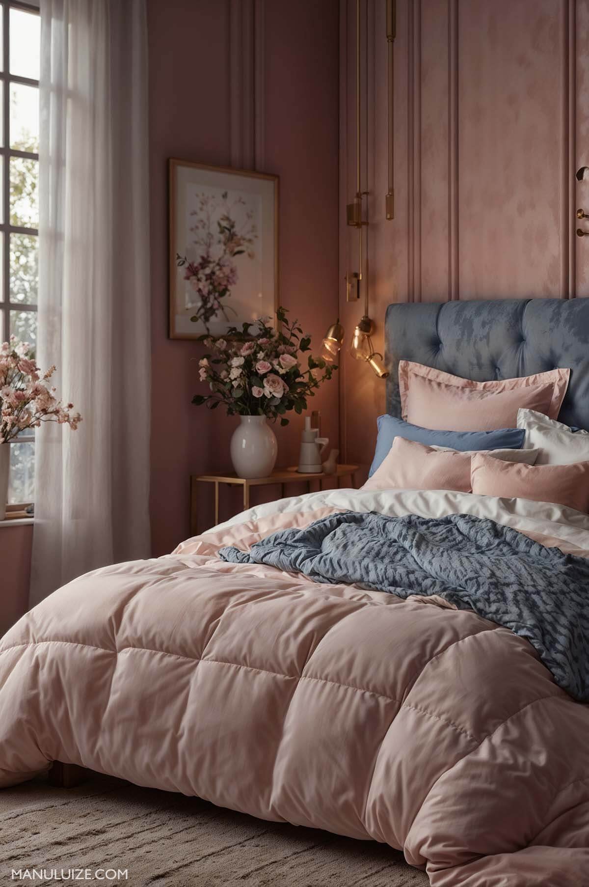 pink bedroom decor with room posters