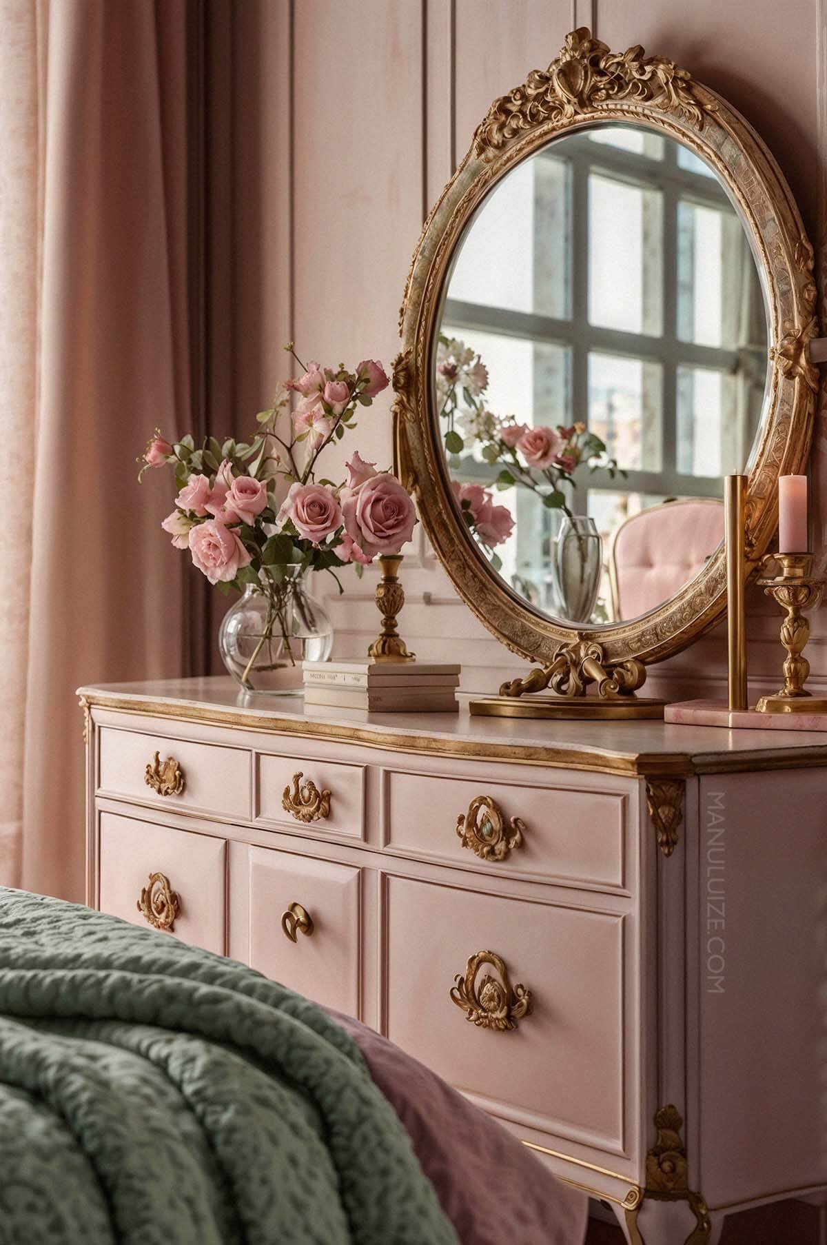 Pink dresser decor