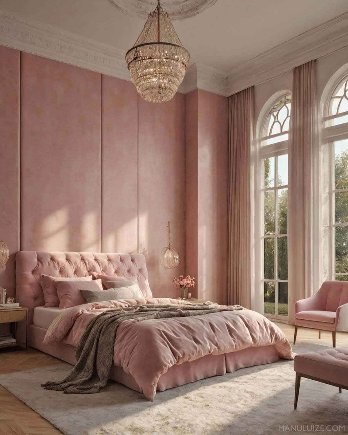 Pink dusty bedroom interior Pink dusty bedroom interior