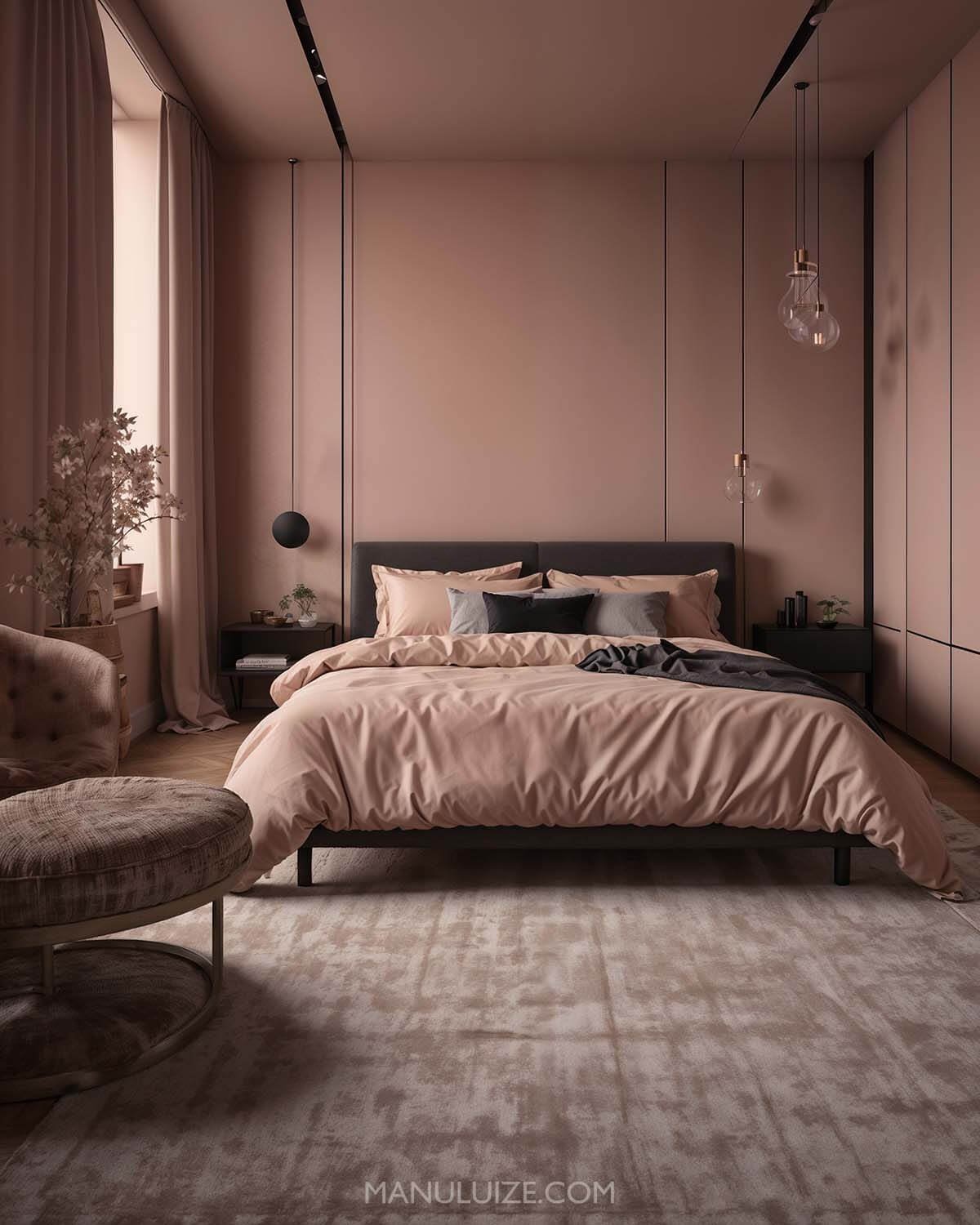 pink and grey bedroom interior