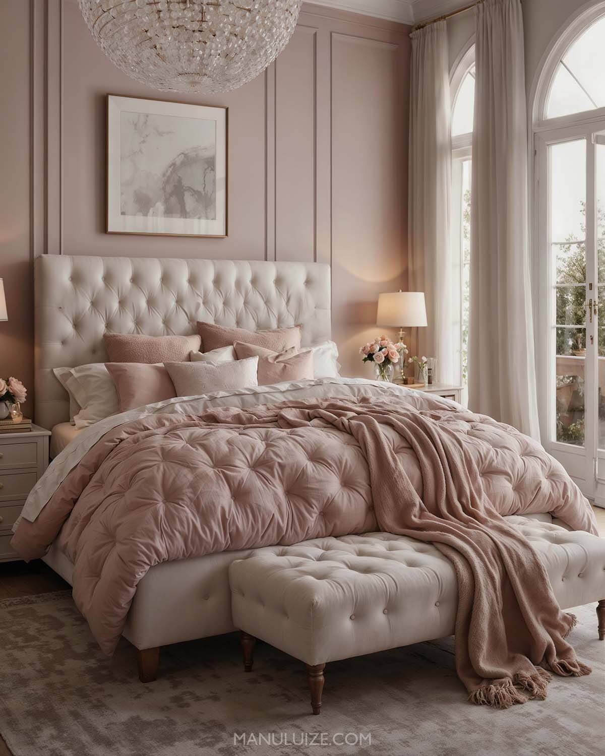 White and light pink interior design