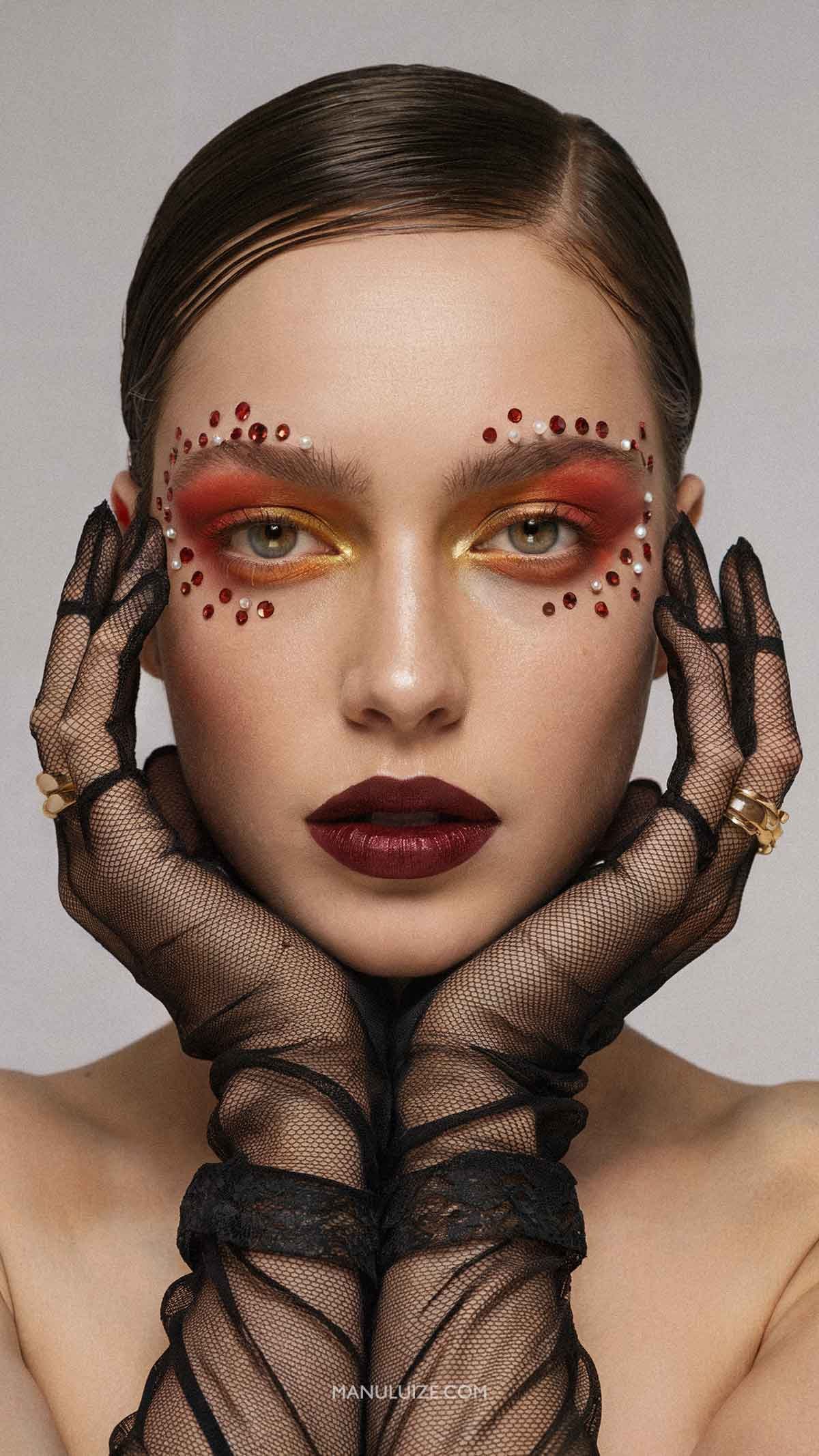 Red glam Halloween makeup