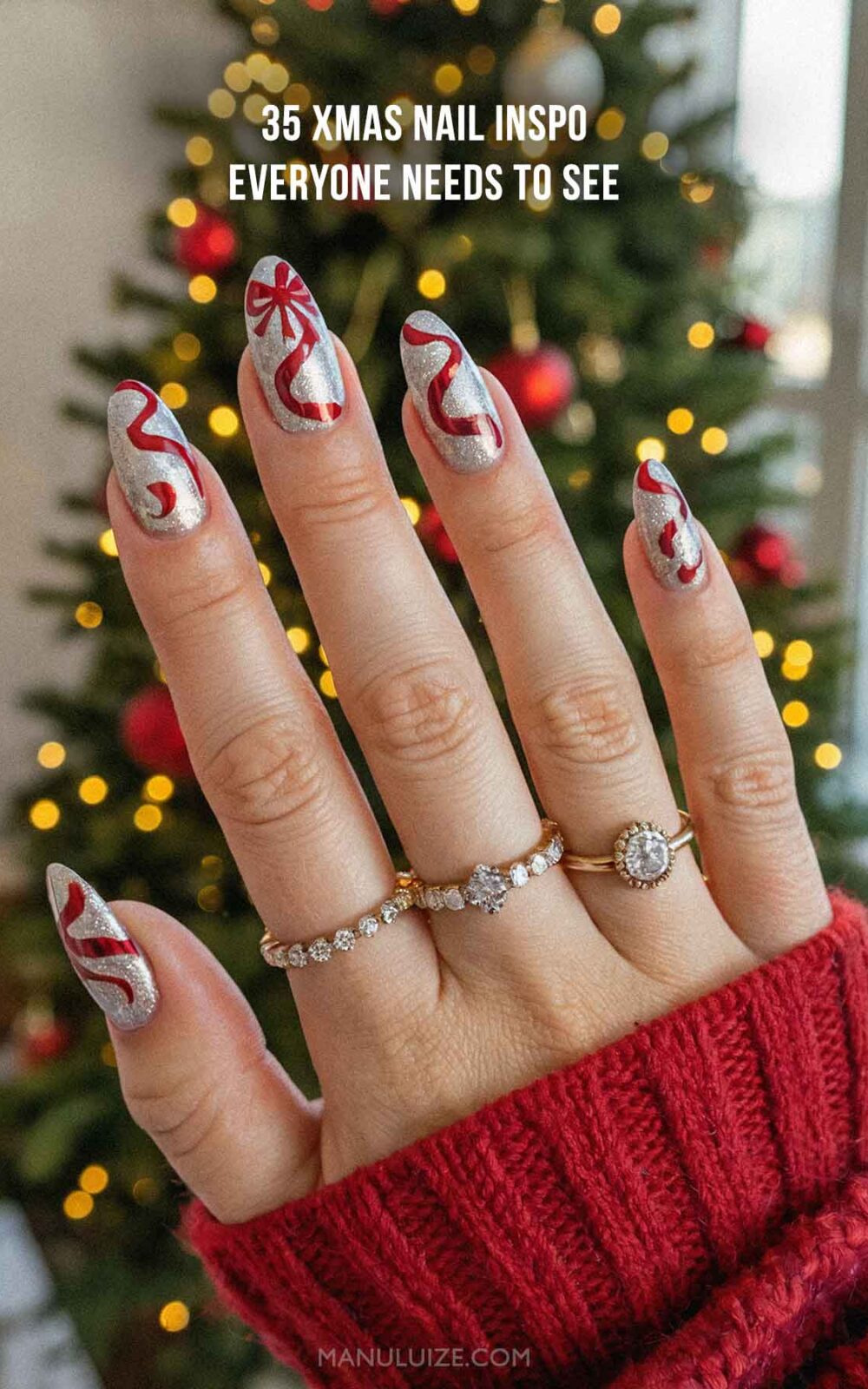 35 Xmas Nail Inspo Everyone Needs to see: silver and red nails