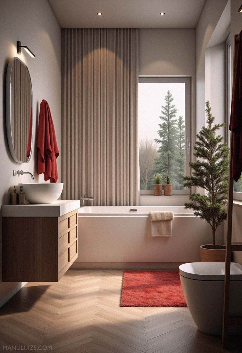 Red decor bathroom