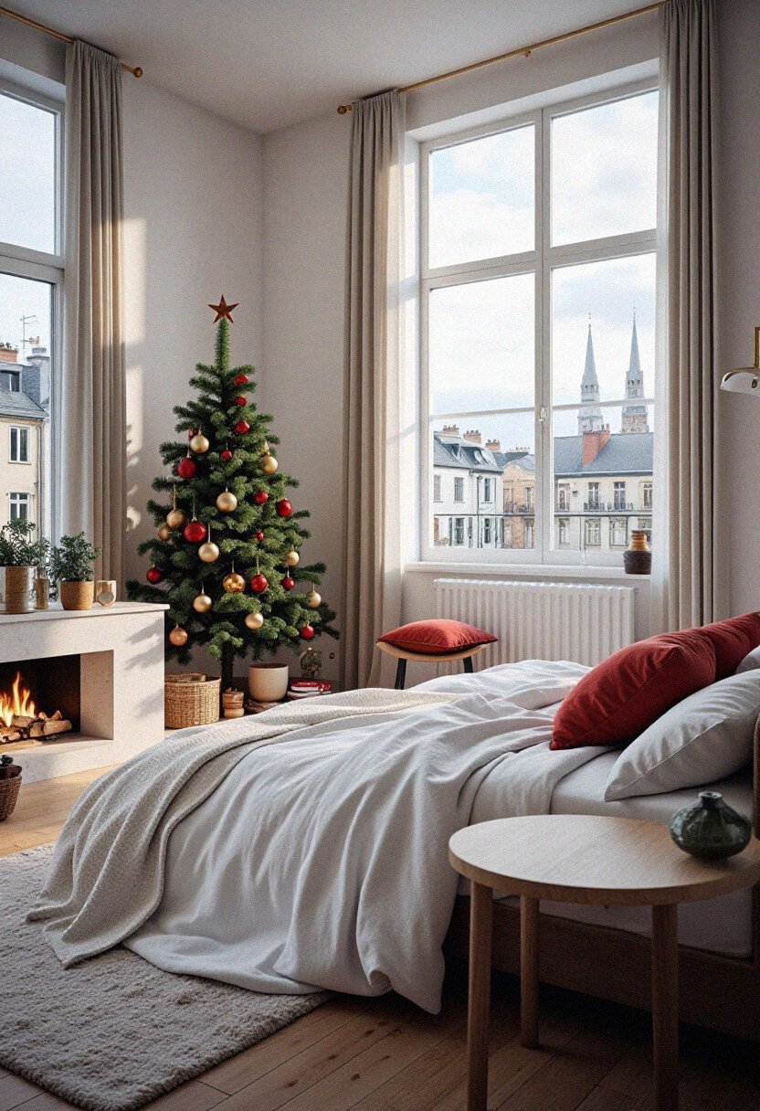 White bedroom furniture with Xmas decor