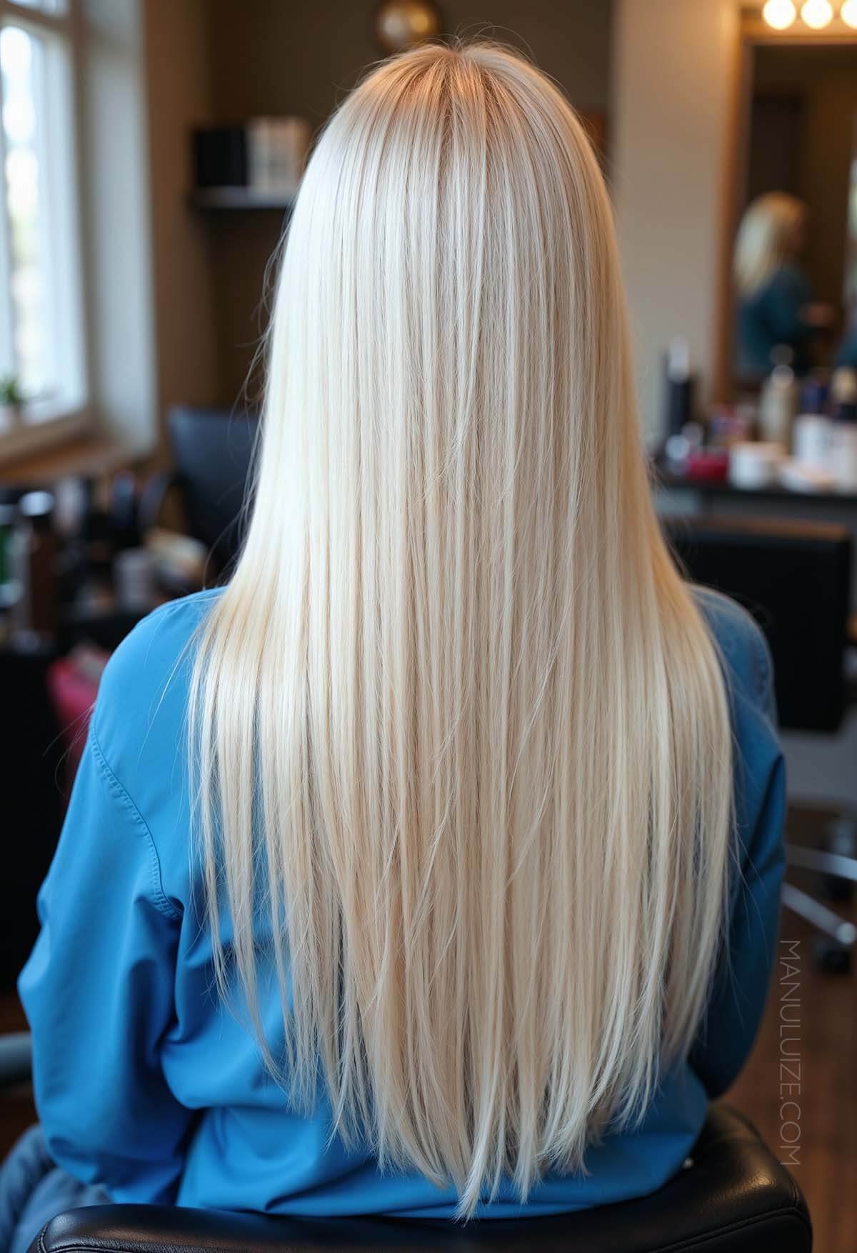 Straight icy blonde hair