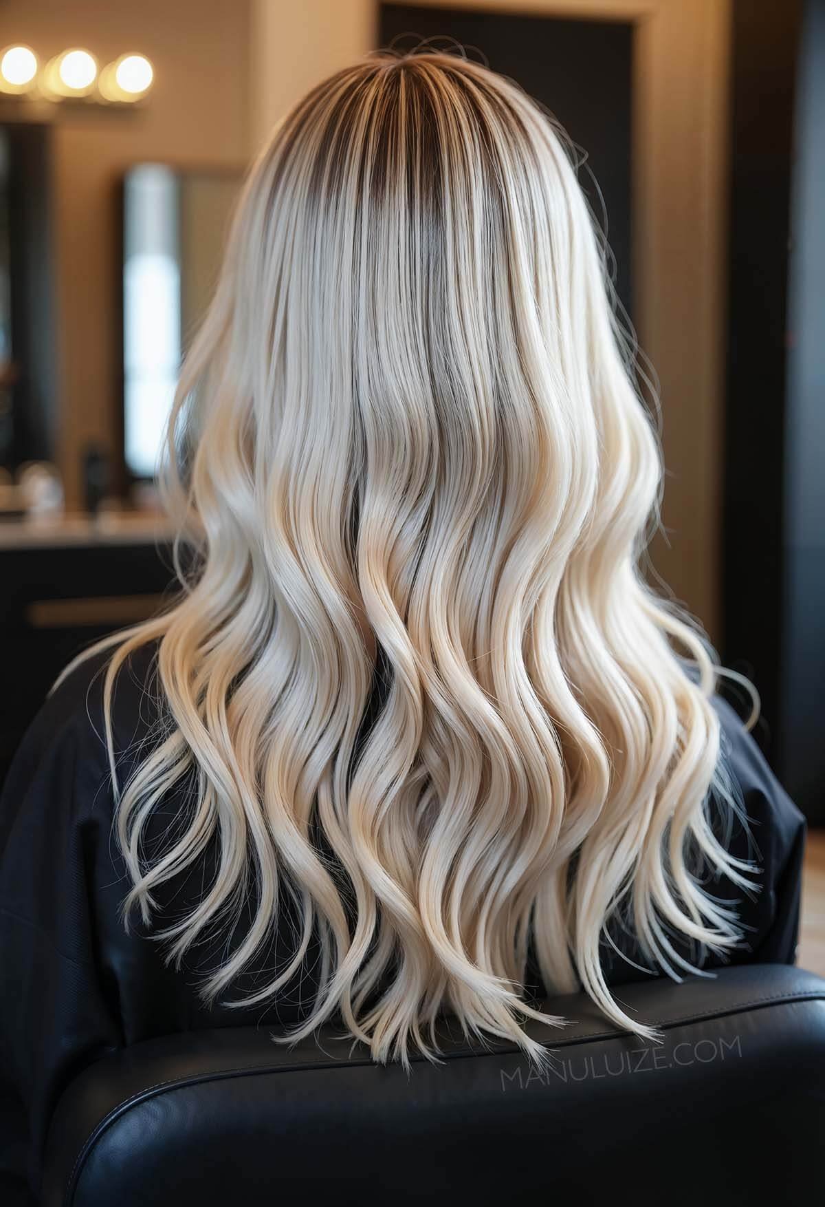 warm platinum blonde wavy hair