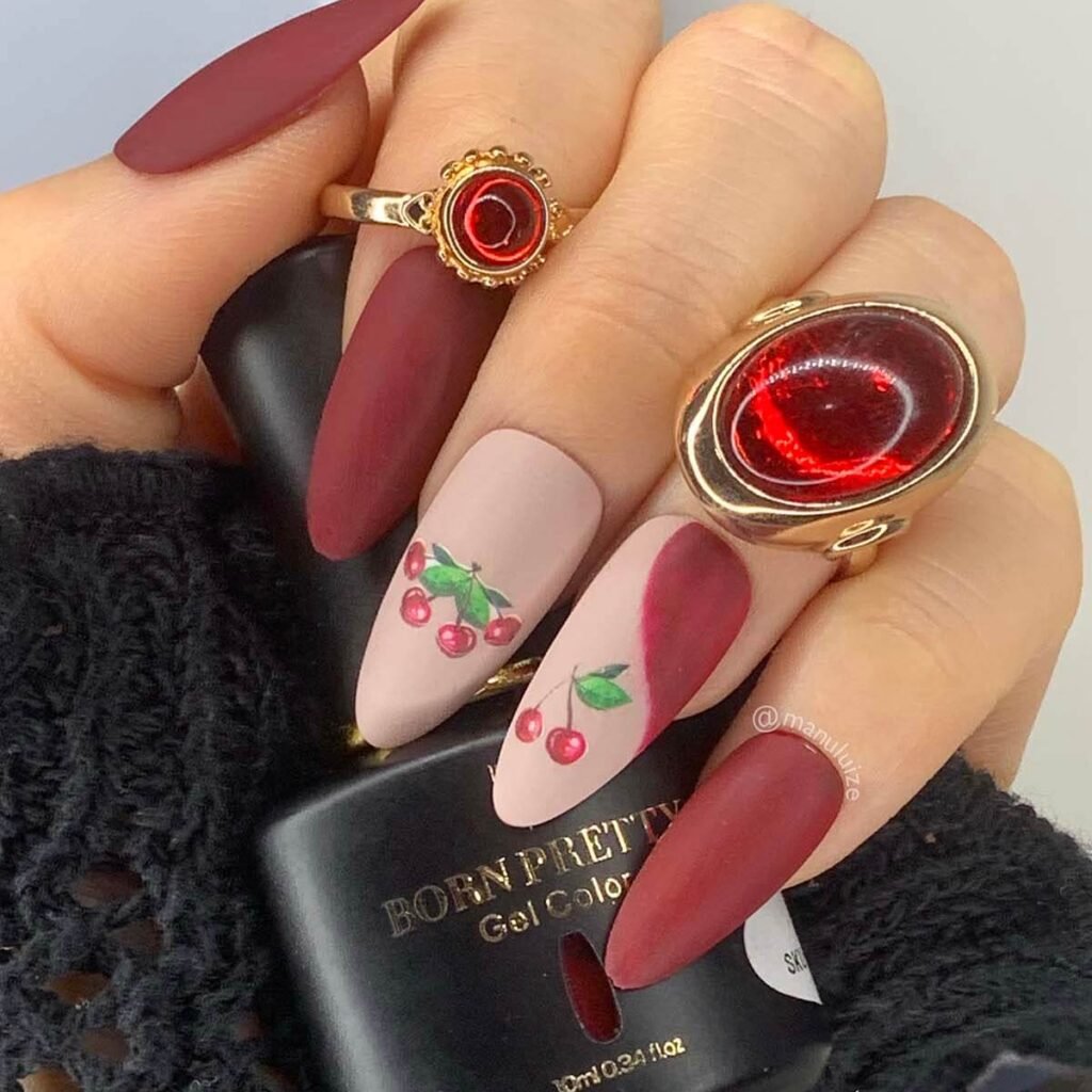 Dark cherry nail art