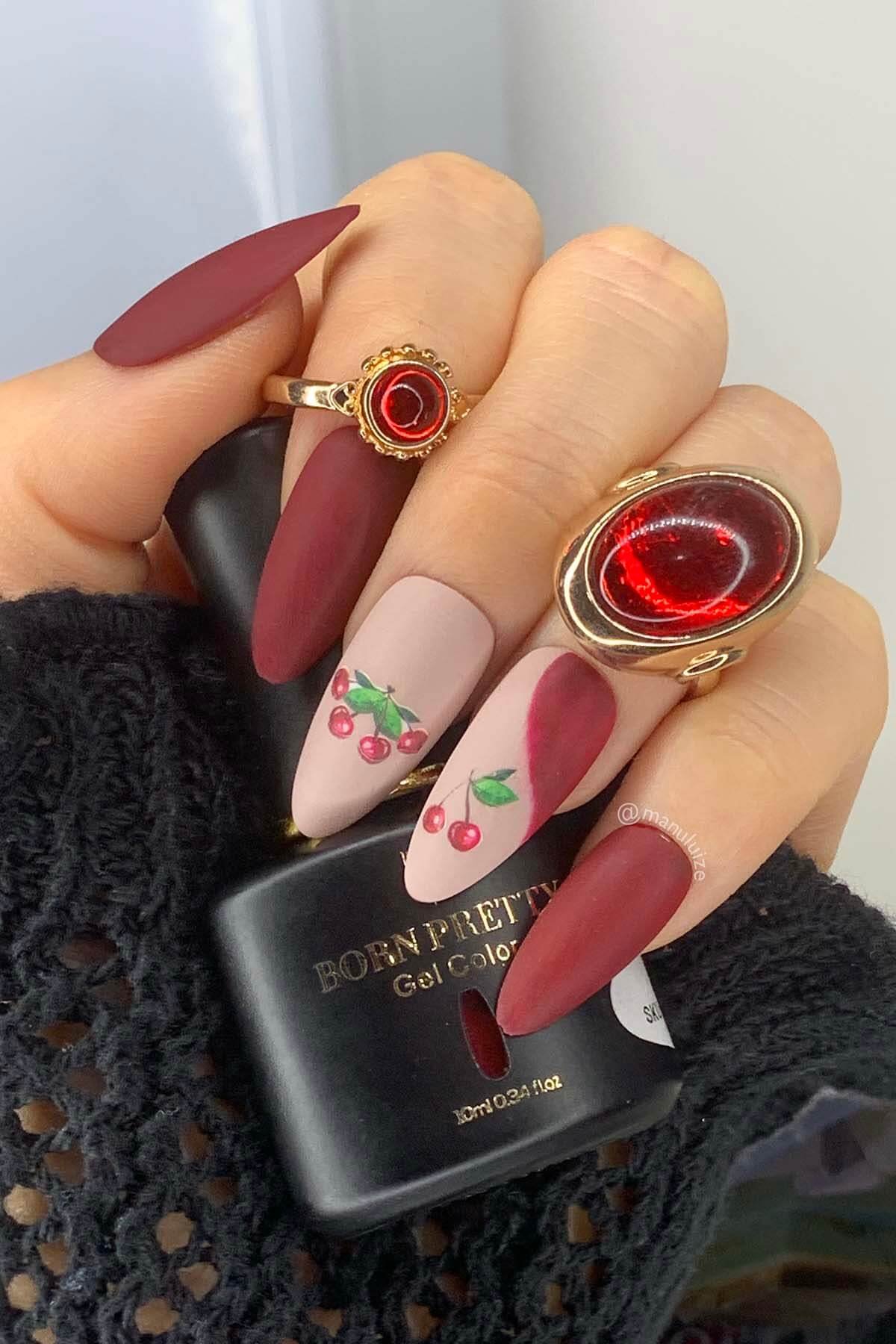 Dark cherry nail art