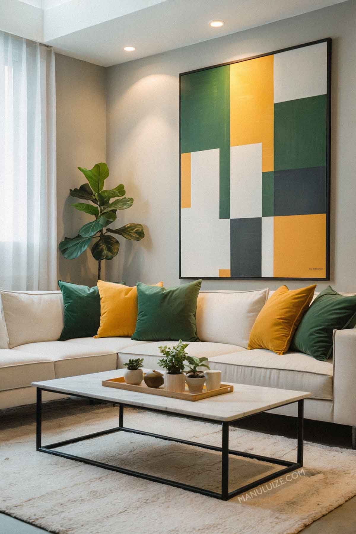 White, yellow and green living room Green and yellow modern living room