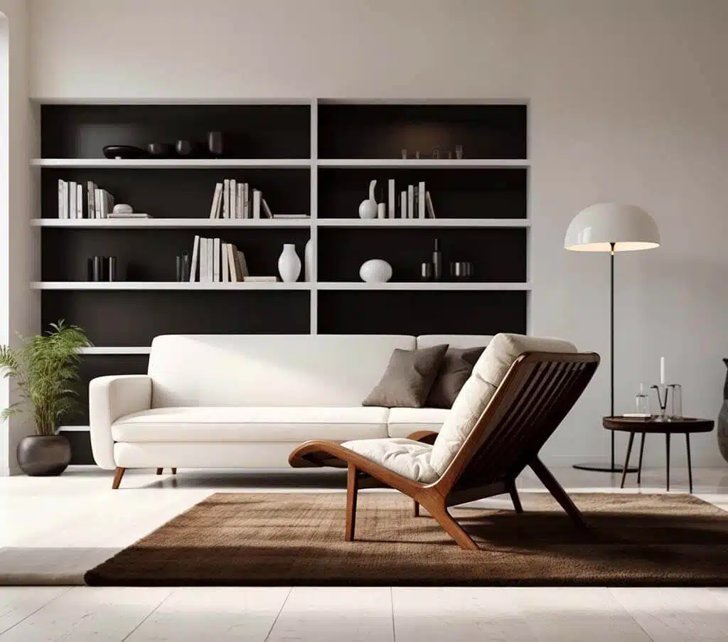 Minimal room with brown rug Minimal style with wood details