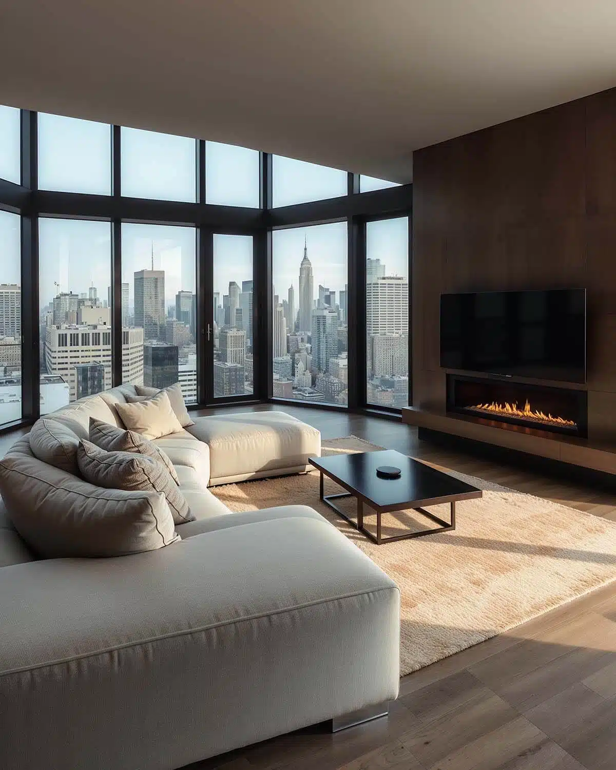 Dark minimal style Modern minimal NYC living room