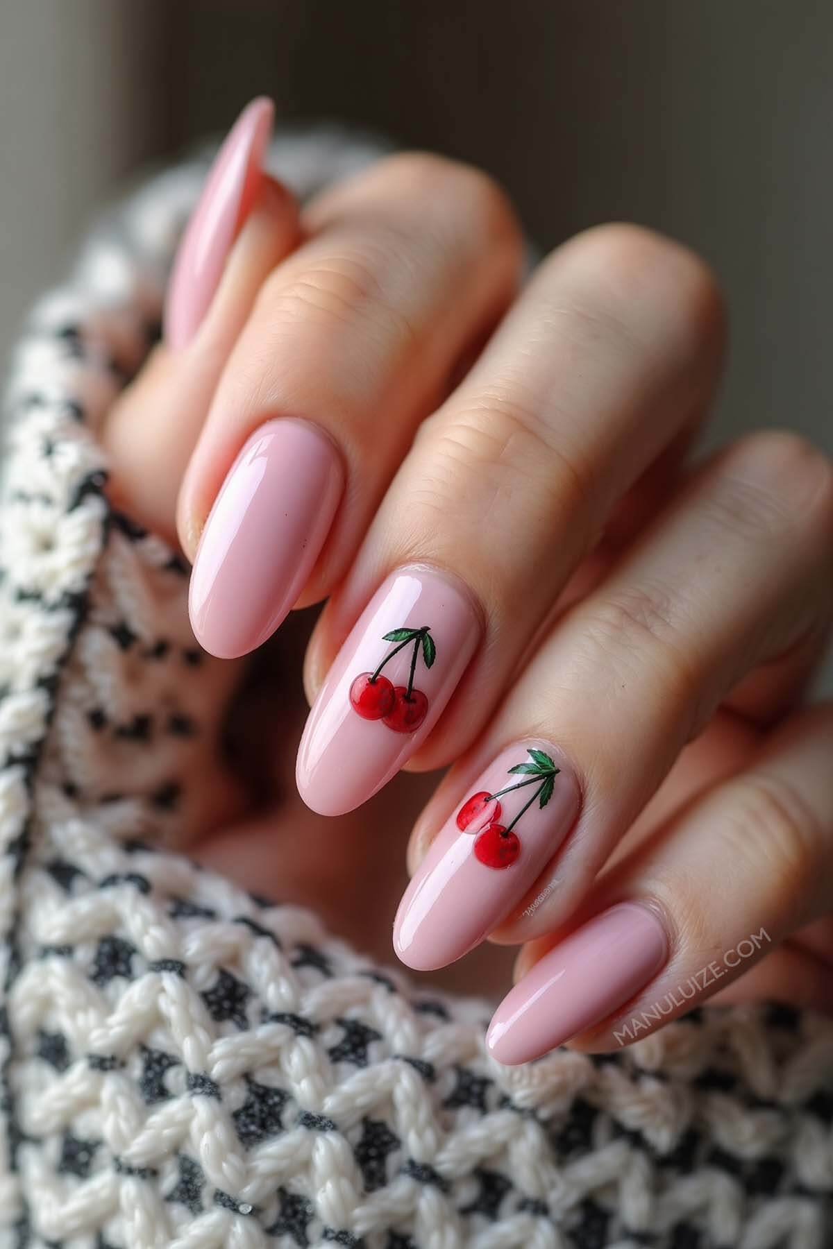 Pink cherry nails