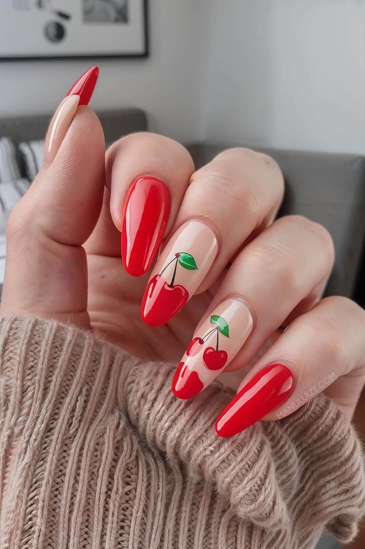 Red cherry nail art