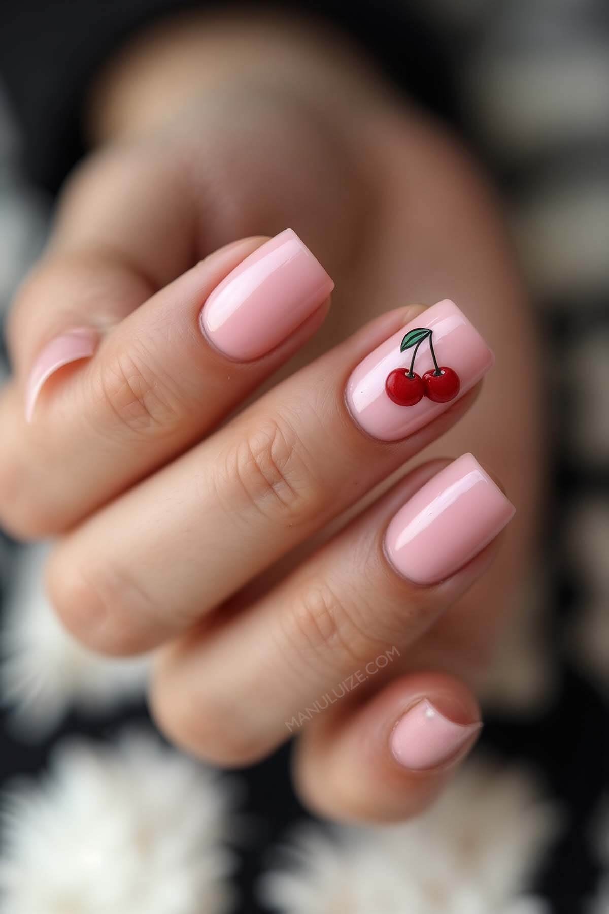 Soft pink cherry nail art