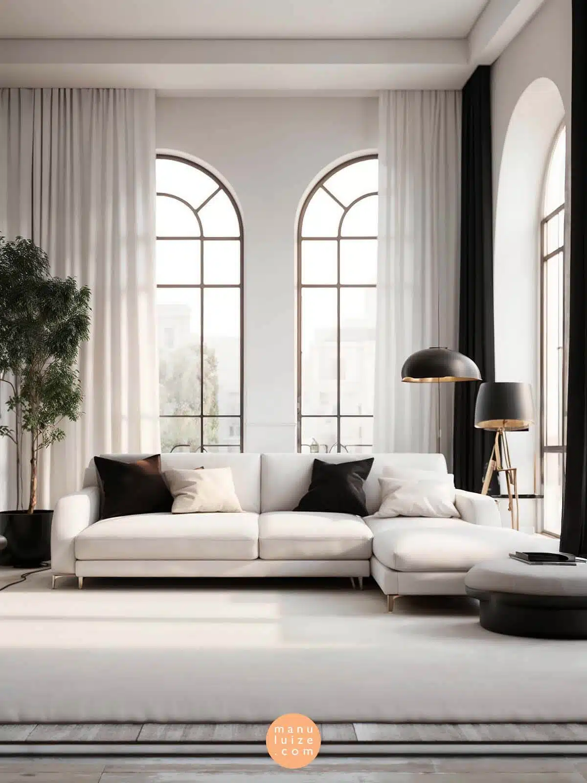 Black and white in minimal style White luxurious minimal living room
