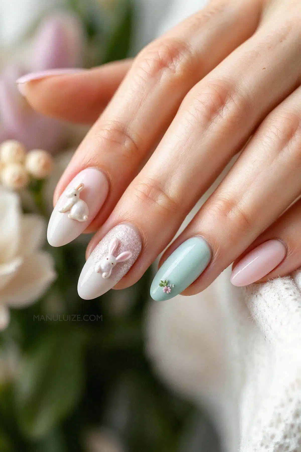 Cute Easter nails with 3d bunny