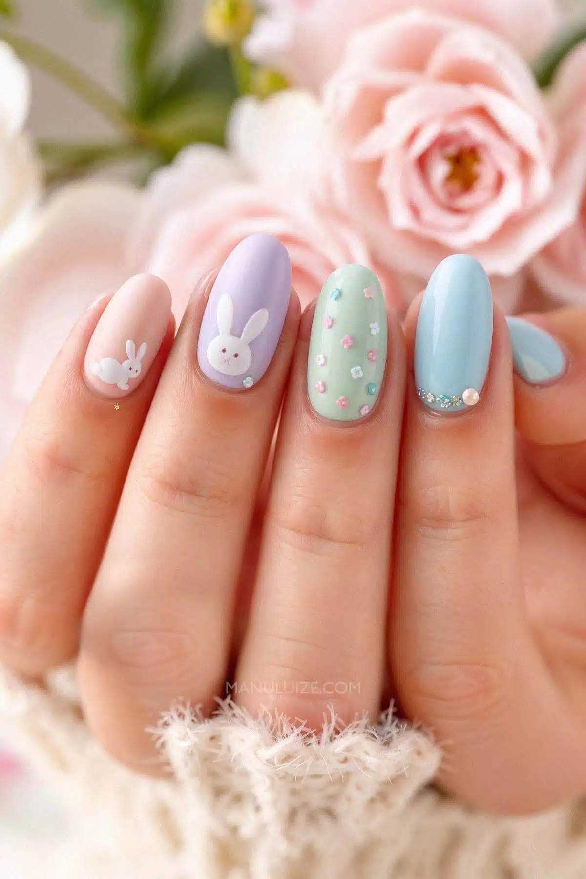 Floral bunny nail art