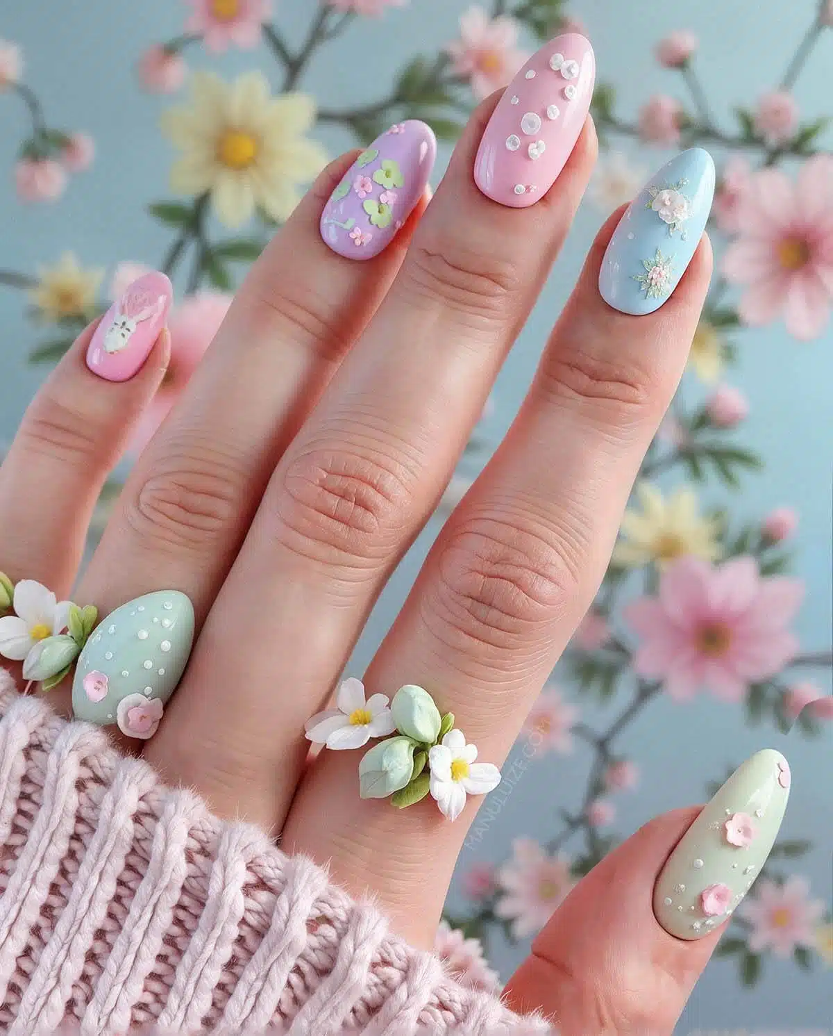 Floral Easter nail art
