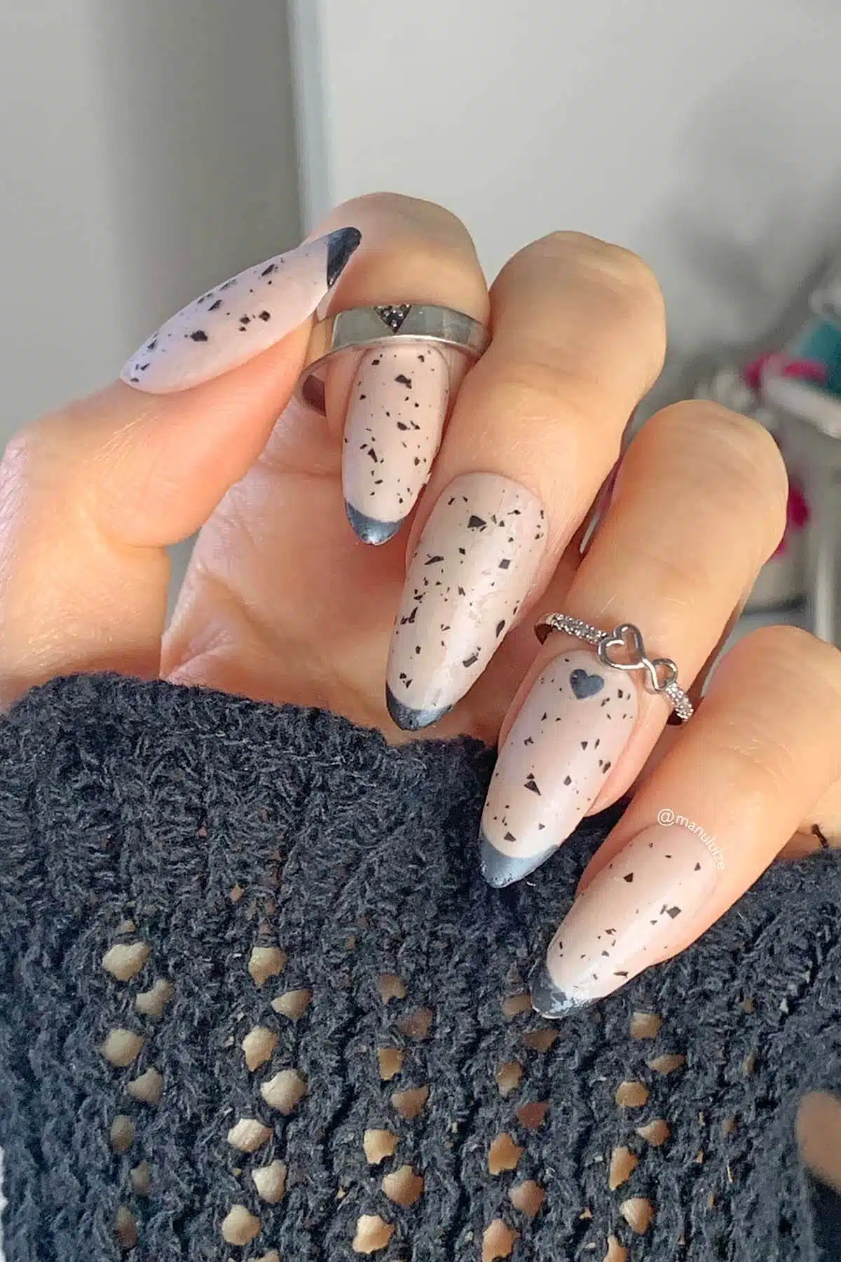 Nude and black French nails for Easter