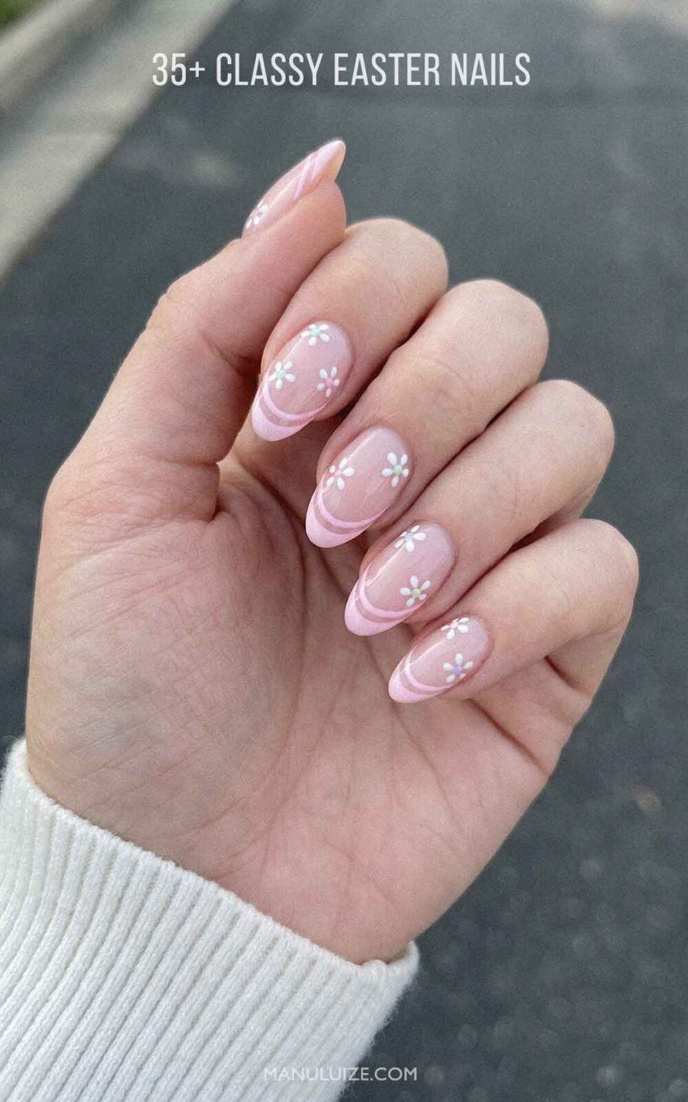 Pink and white spring nails