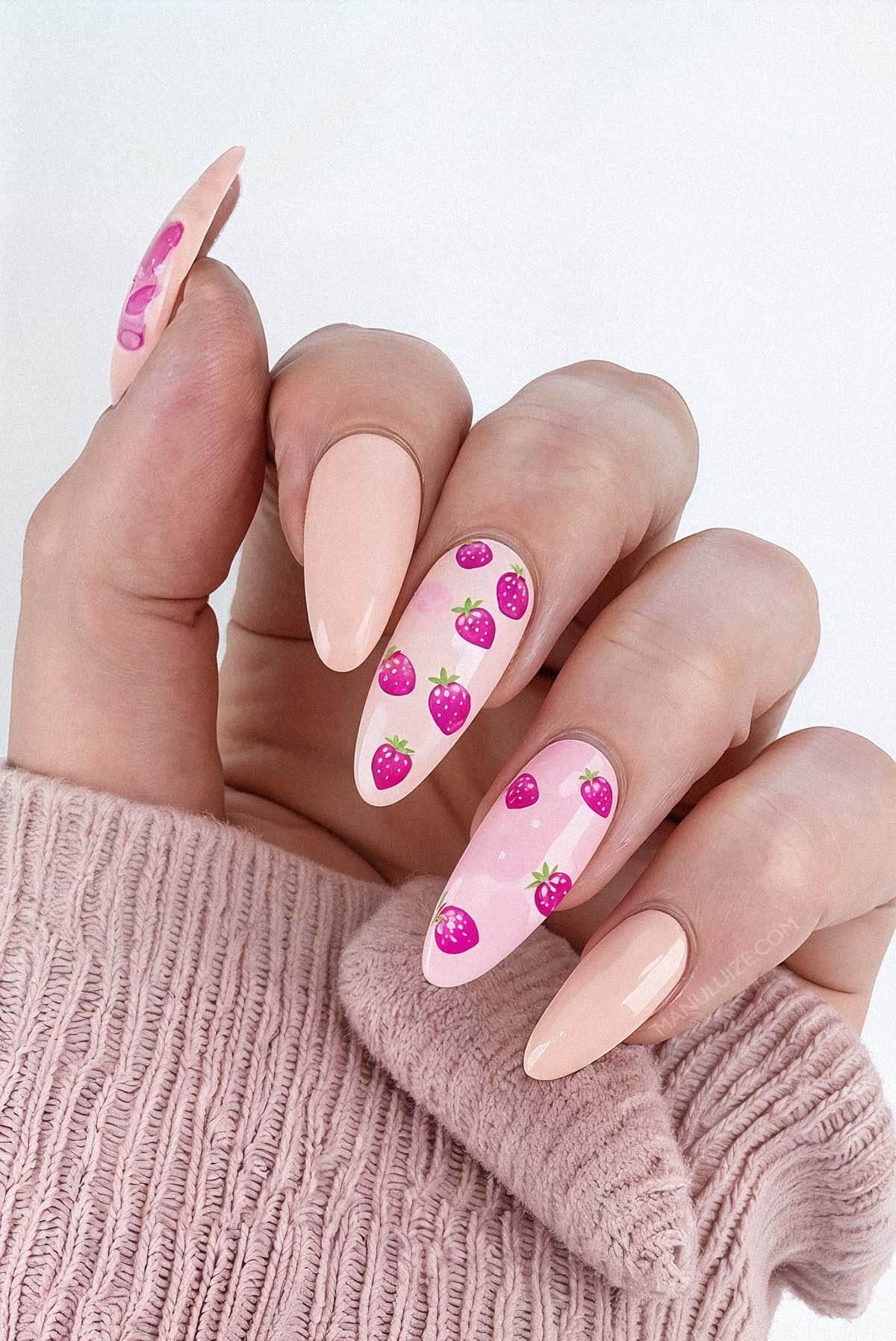 Pink strawberry nails