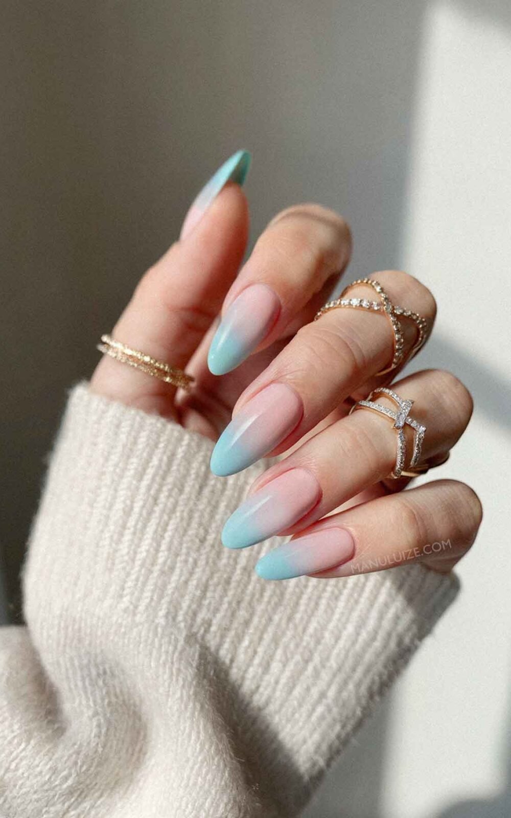 Baby blue ombre manicure Baby blue ombre manicure