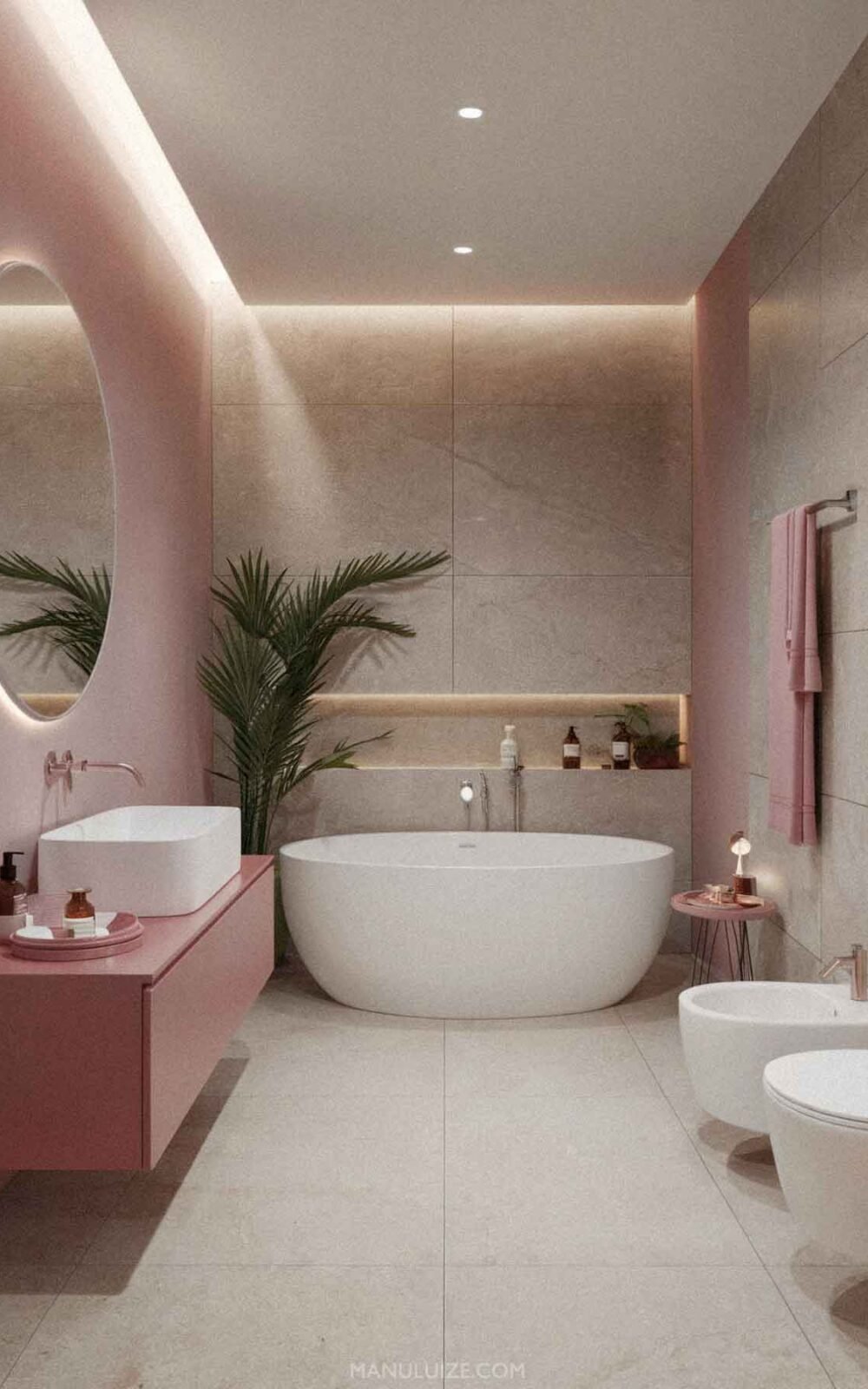 Luxe beige and pink bathroom design Luxe beige and pink bathroom design