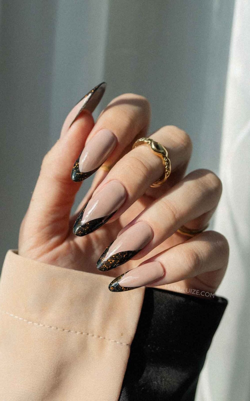 nude and black glitter nails nude and black glitter nails