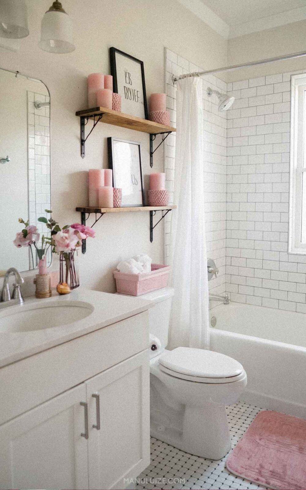 White and pink bathroom design
