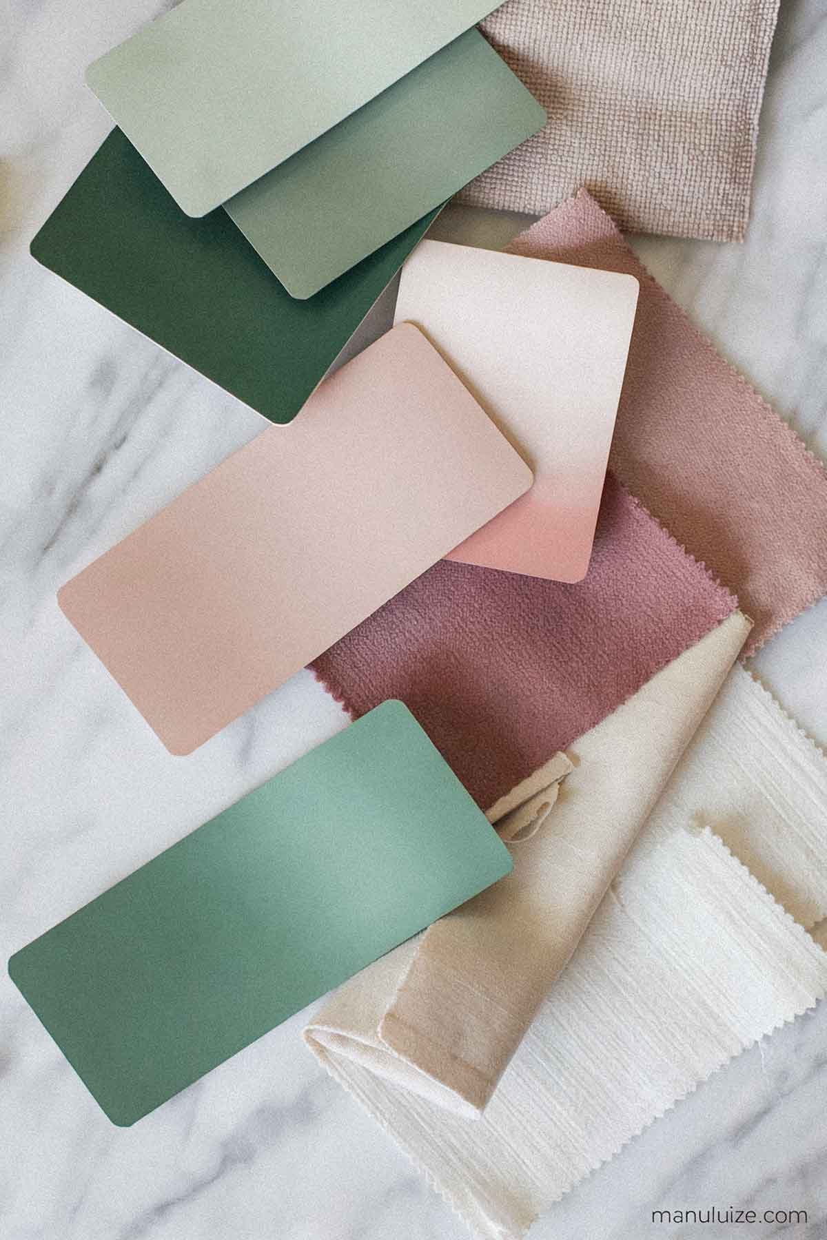 Color palette for green and pink bedroom