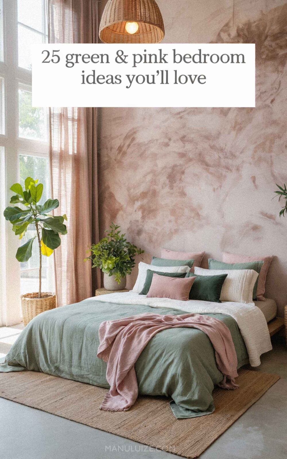 Green and pink bedroom ideas, boho style