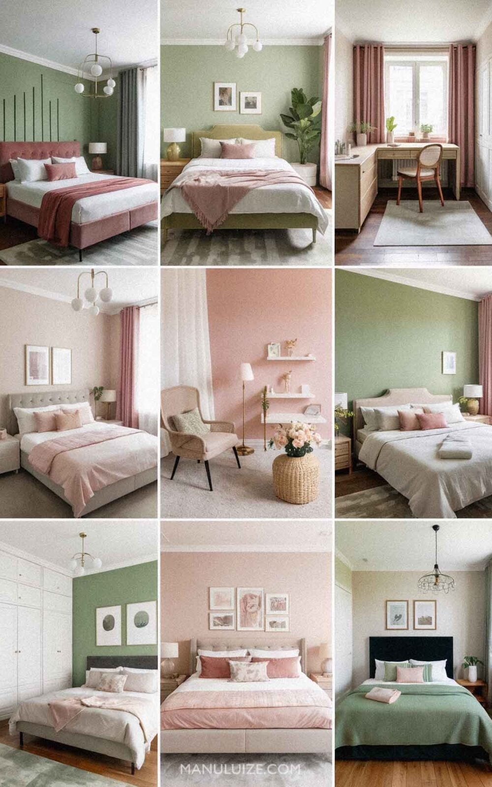 Green and pink interior design collage