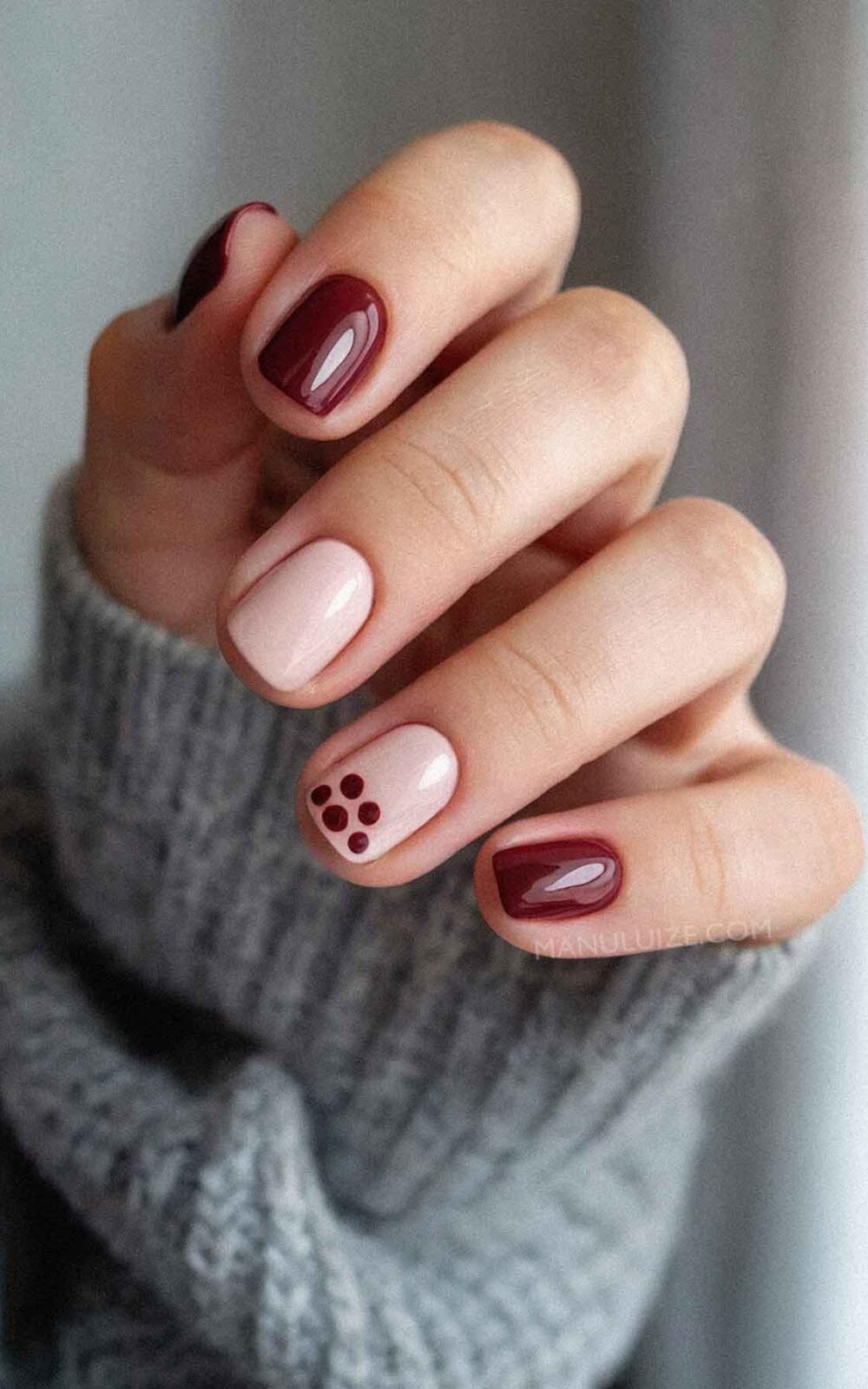 Burgundy short nails