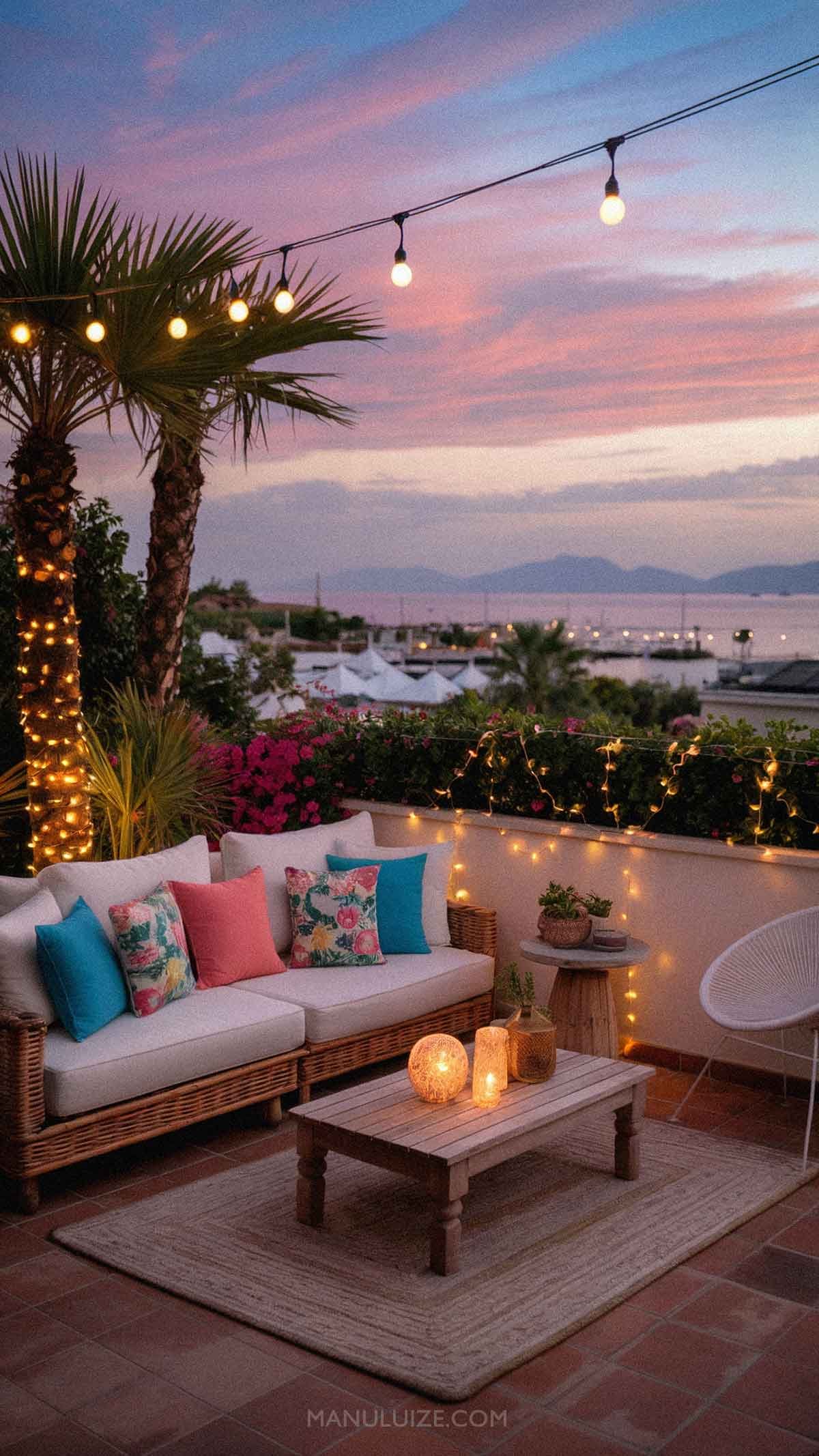 Luxury balcony with colorful decor
