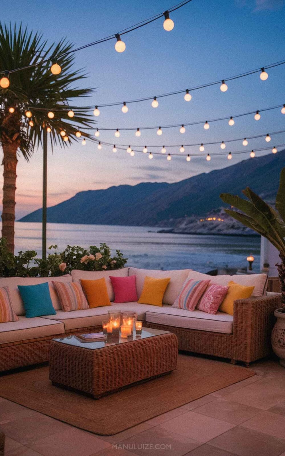 Luxury big balcony with fairy lights