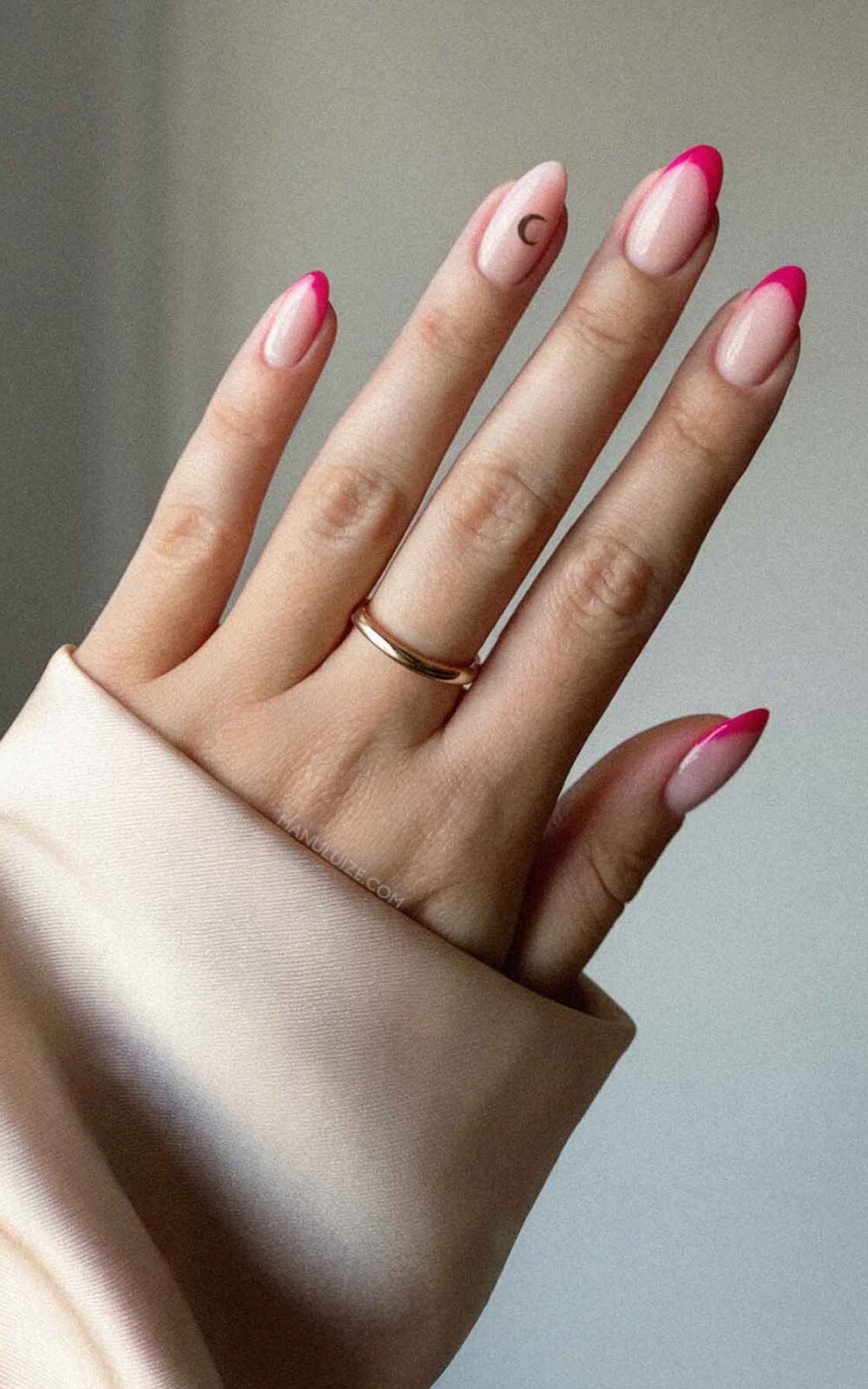 Pink french tips with moon design Pink french tips with moon design