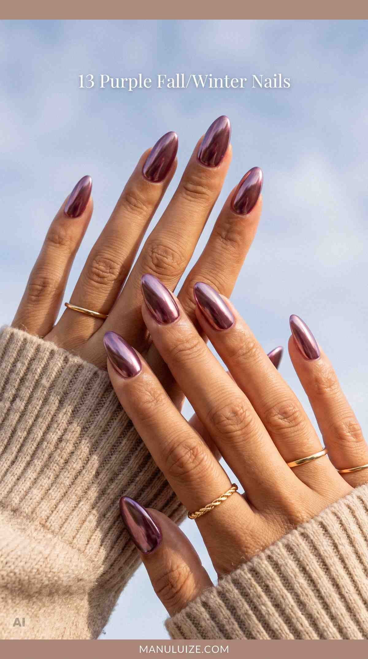 chrome purple almond nails