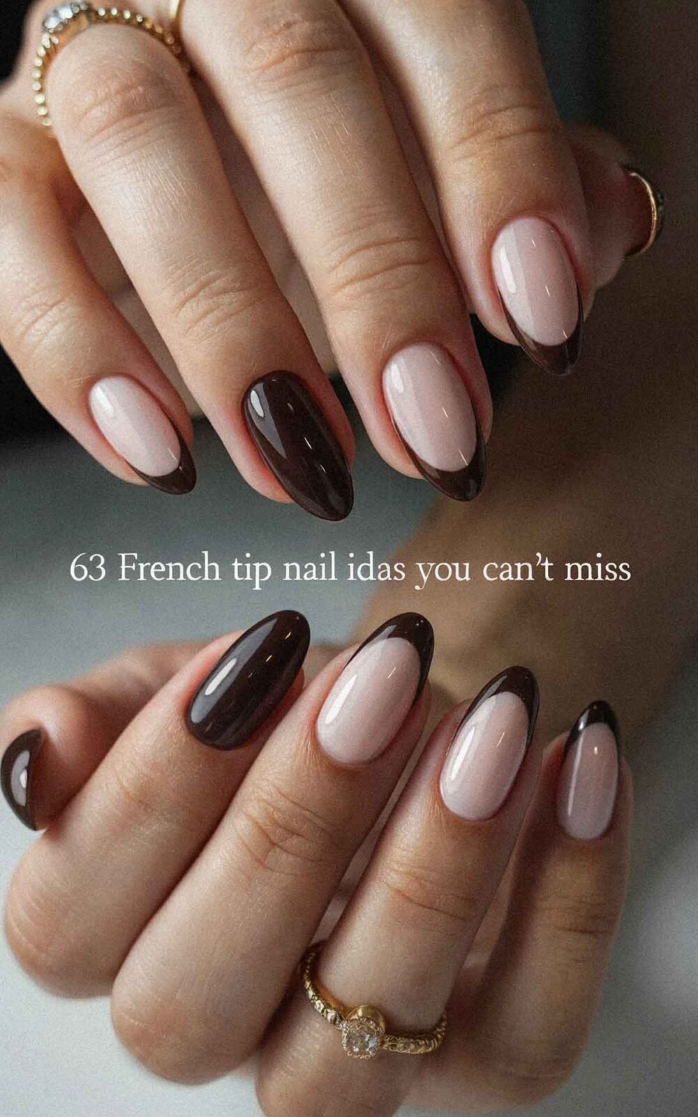 Dark brown French tips manicure