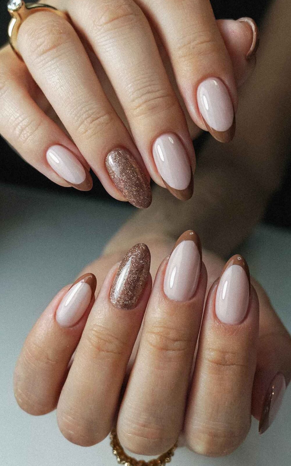 Light brown and glitter French mani
